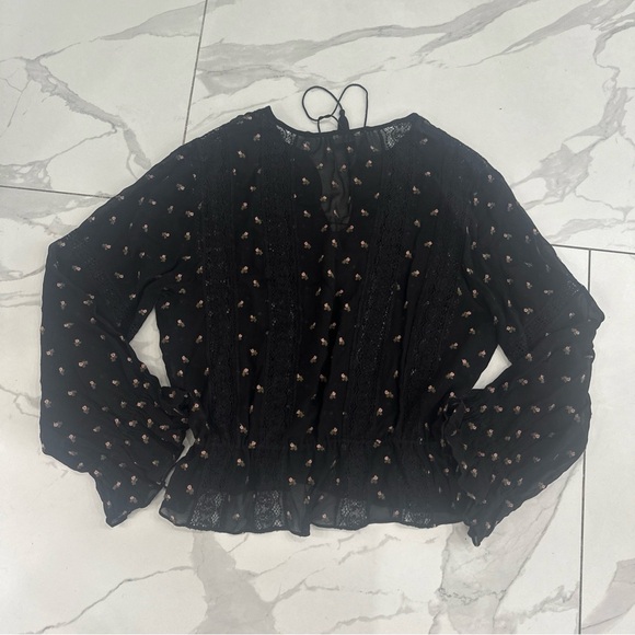 Ulla Johnson Blouse Sz 6 Sheer Long aleve Black Lace Floral Embroidered Romantic - Picture 1 of 11